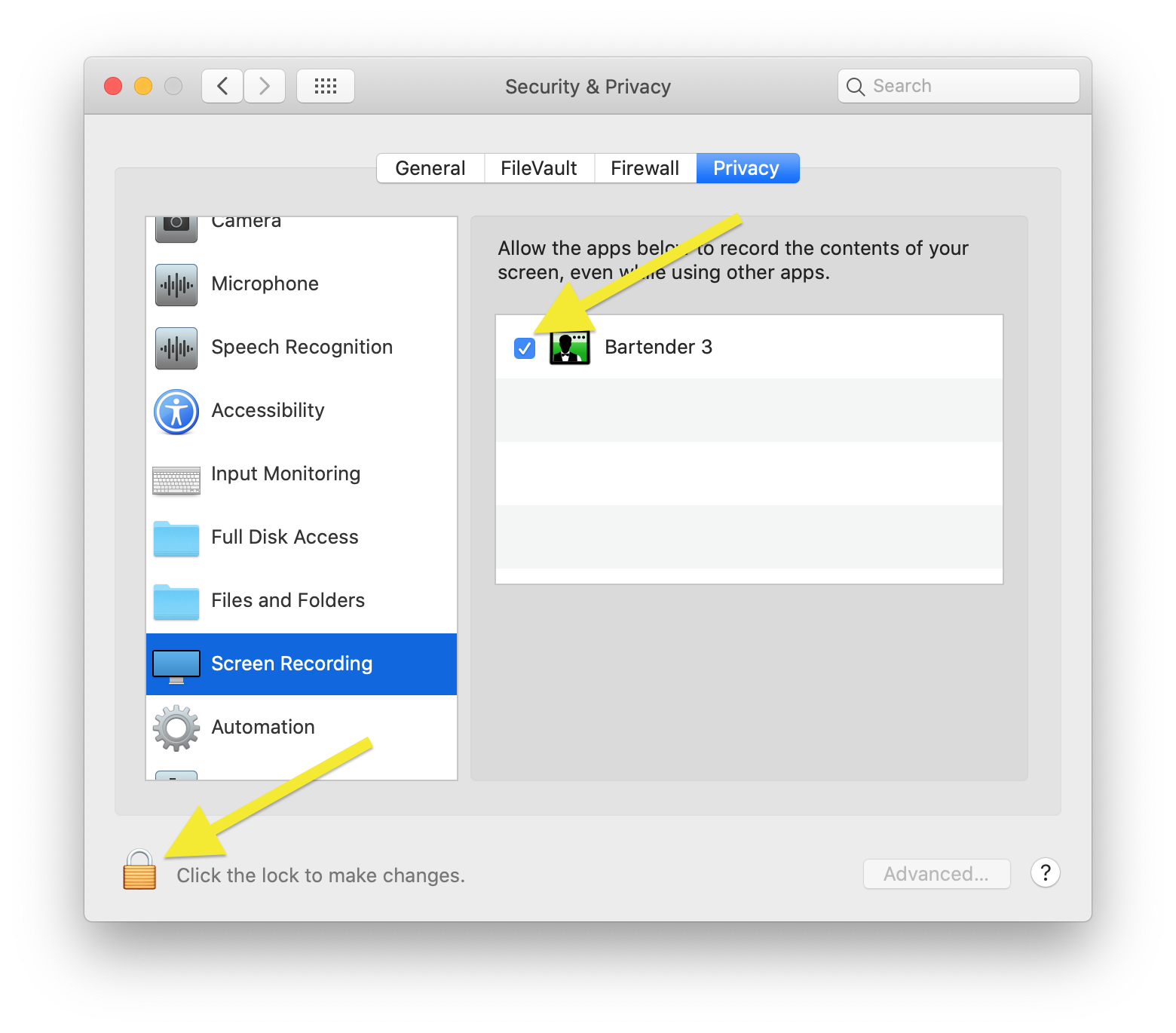 MacOS Catalina And Screen Recording Permission Bartender 3