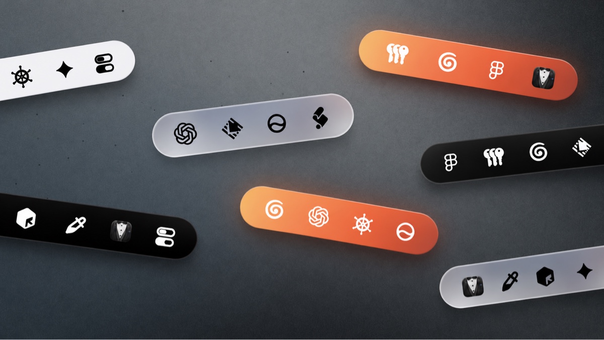 Floating Bartender Bars with white, black, orange, and frosted glass styles