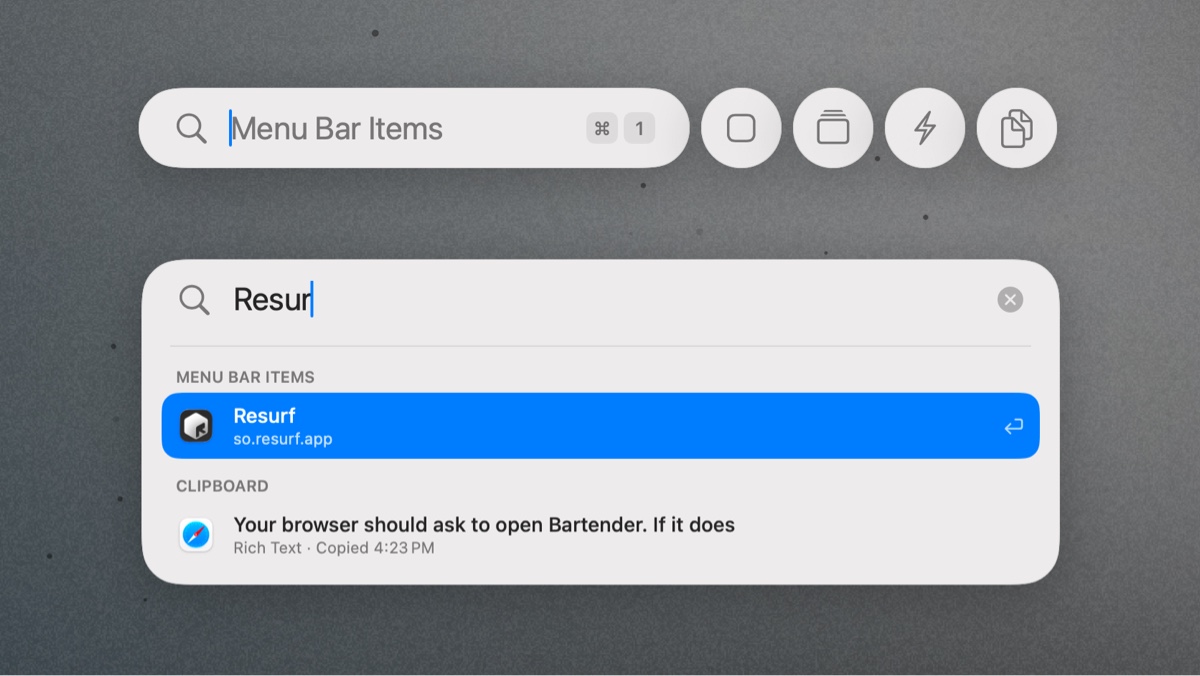Bartender 7 Command Bar for searching menu bar items and clipboard history
